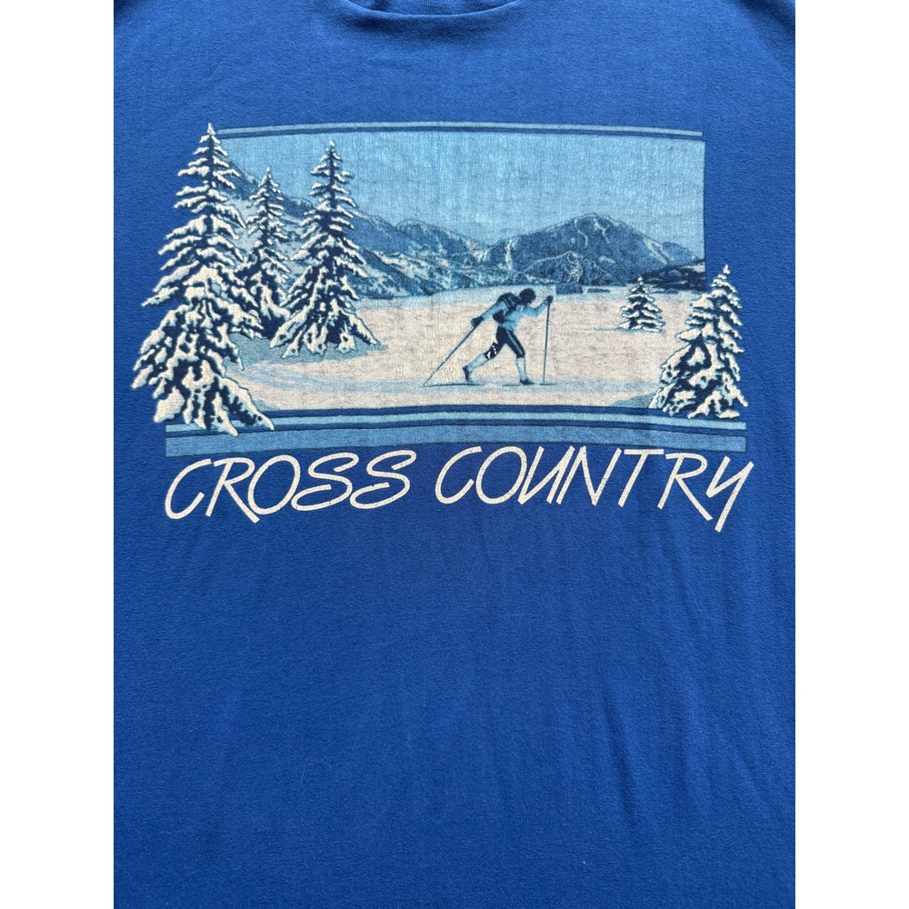 Vintage Single Stitch Cross Country Skiing T-Shirt Blue Graphic Tee XL Tag 50 50